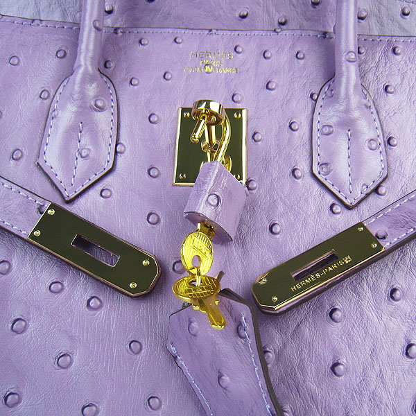 High Quality Fake Hermes Birkin 35CM Ostrich Veins Handbag Purple 6089 - Click Image to Close